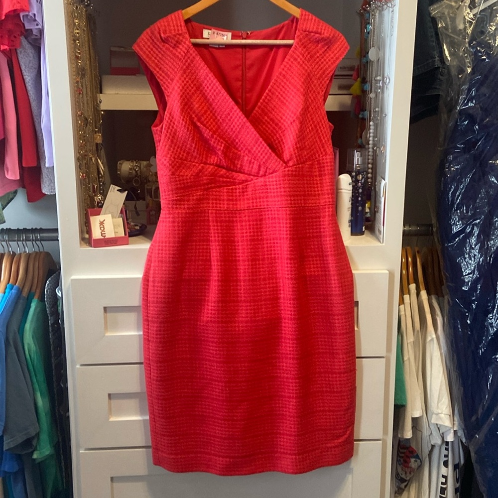 Kay Unger Red Textured Midi Dress